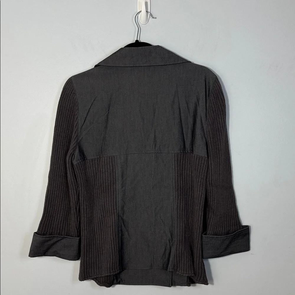 REQ Jacket Grey Double-Breasted Knit  3/4 Cuff Sleeve in Size L  NWT‎